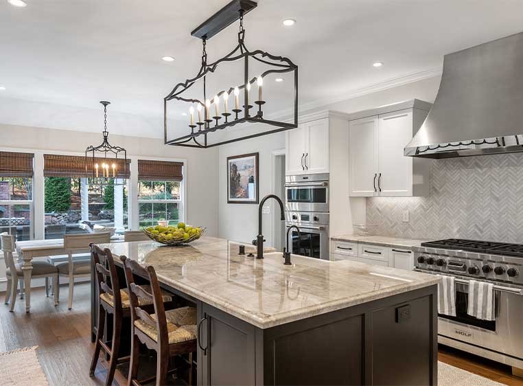 Modern kitchen with a stone island